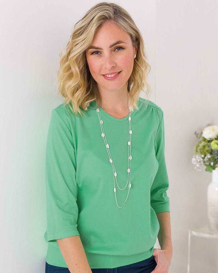 Plain Pure Cotton Blouson Top - Spearmint - The Classic Boutique