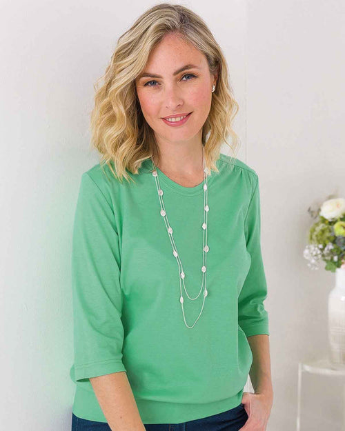Plain Pure Cotton Blouson Top - Spearmint - The Classic Boutique