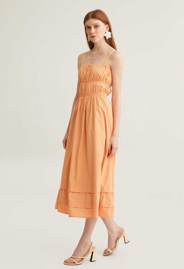 Pleated Sweetheart Midi Dress