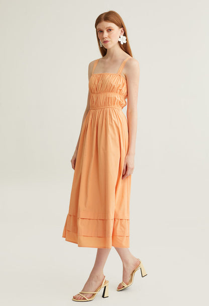 Pleated Sweetheart Midi Dress