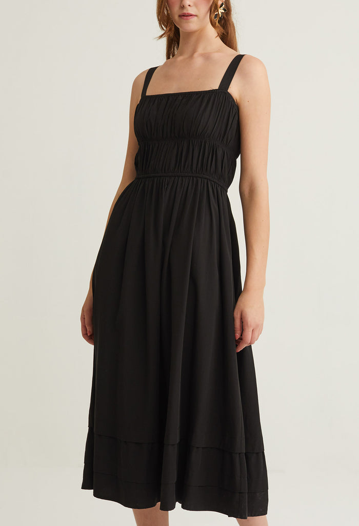 Pleated Sweetheart Midi Dress