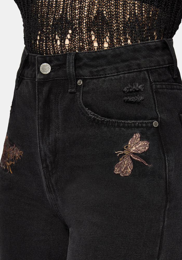 Poison Eden Embroidered Denim Culotte 24" / UK 6
