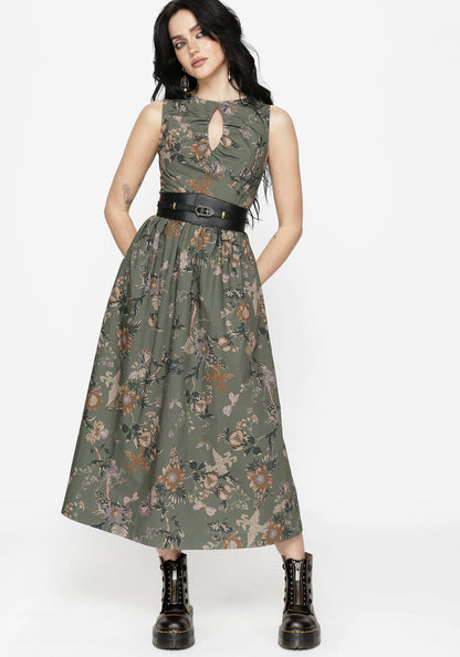 Poison Eden Print Cut Out Midi Dress
