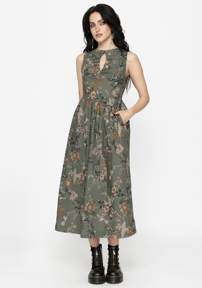 Poison Eden Print Cut Out Midi Dress