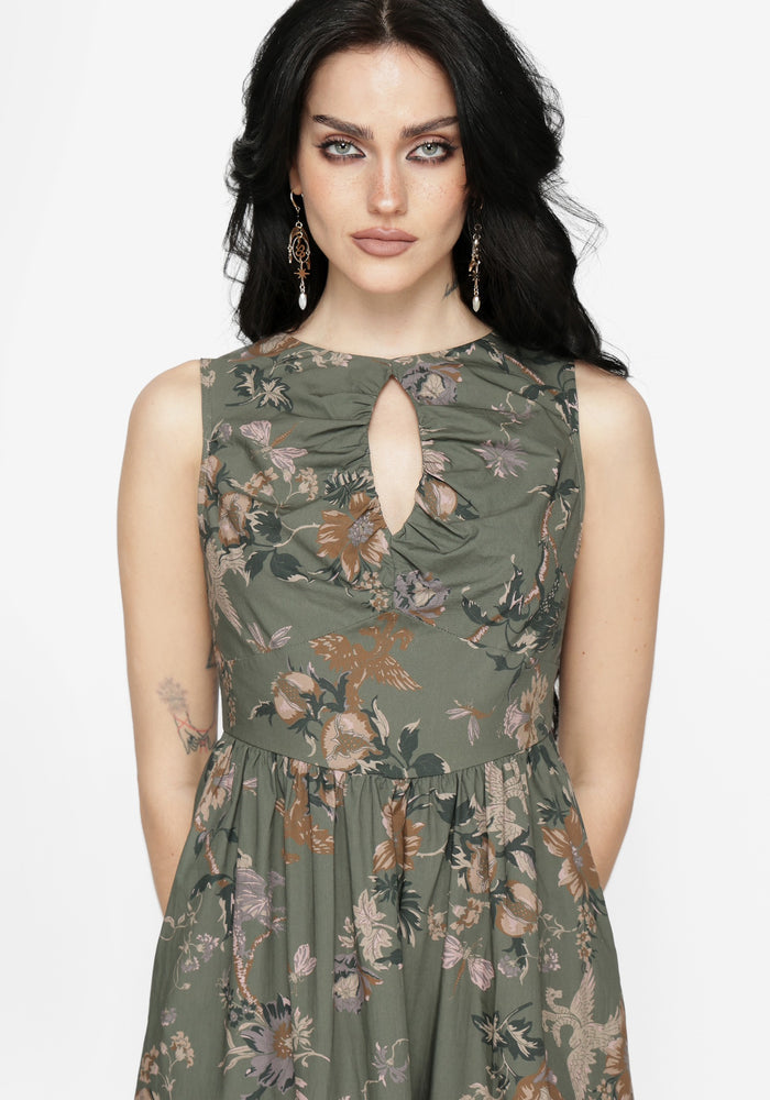 Poison Eden Print Cut Out Midi Dress