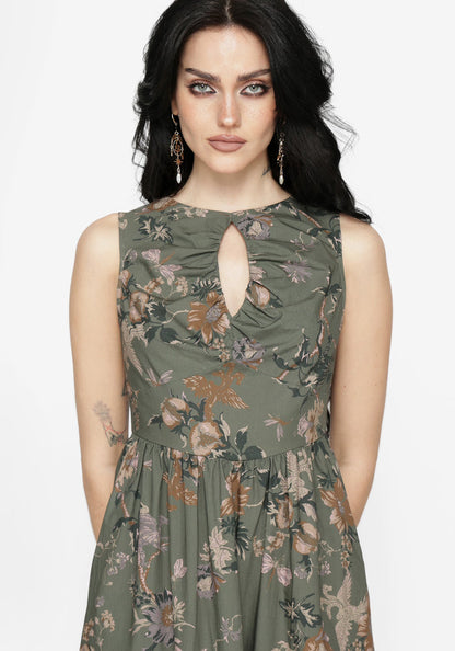 Poison Eden Print Cut Out Midi Dress