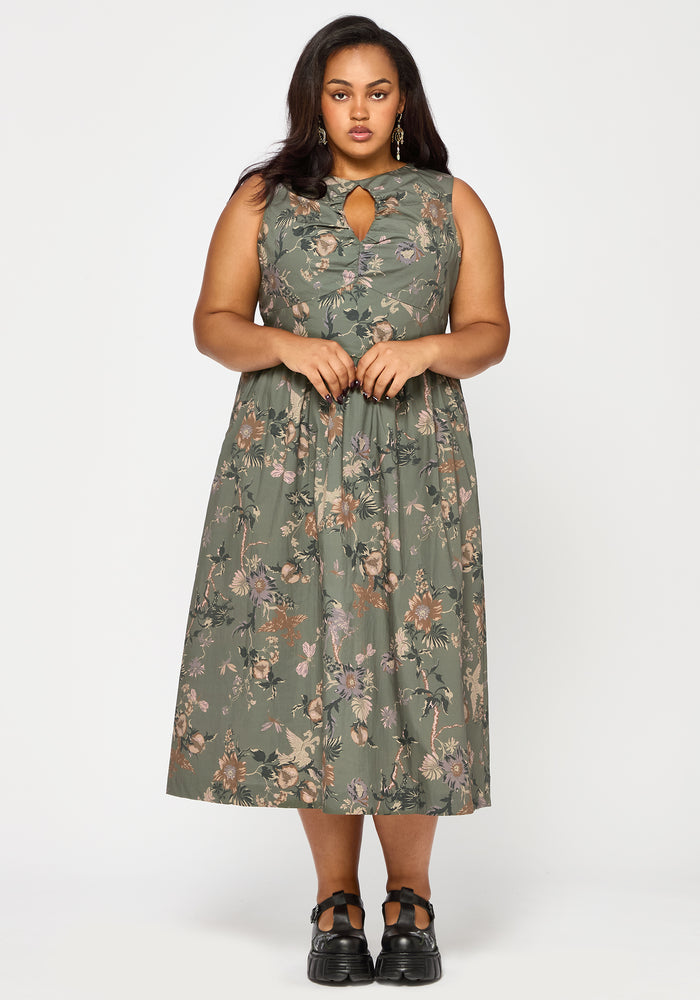 Poison Eden Print Cut Out Midi Dress