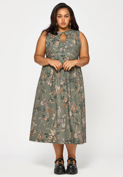 Poison Eden Print Cut Out Midi Dress