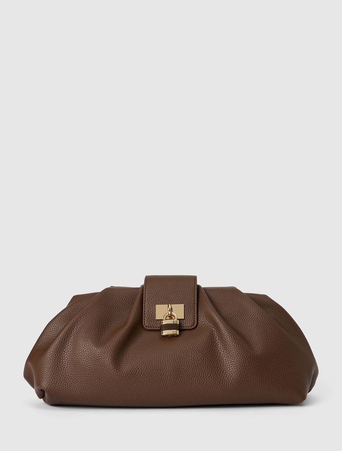 Portia Padlock Soft Clutch 0 Chocolate Forever New