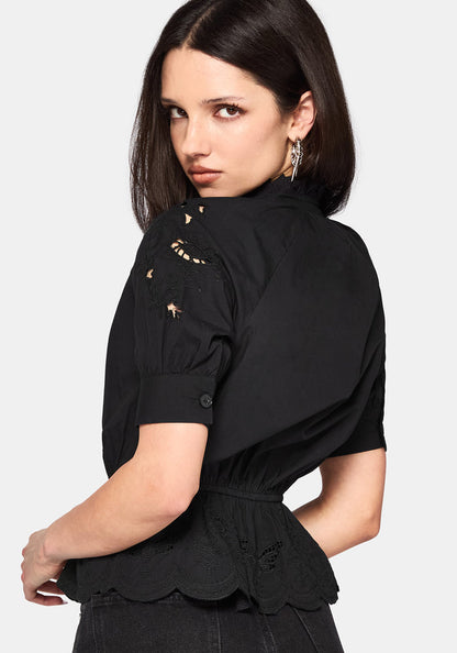 Posy Embroidered Tie Neck Blouse