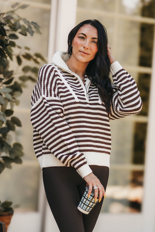 Preppy Californian Half-zip Sweater-Brown