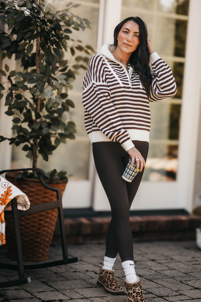 Preppy Californian Half-zip Sweater-Brown