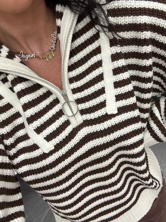 Preppy Californian Half-zip Sweater-Brown