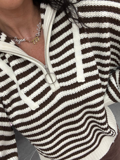 Preppy Californian Half-zip Sweater-Brown