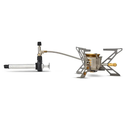 Primus Expedition Multifuel Stove with Ergo pump attached on a white background