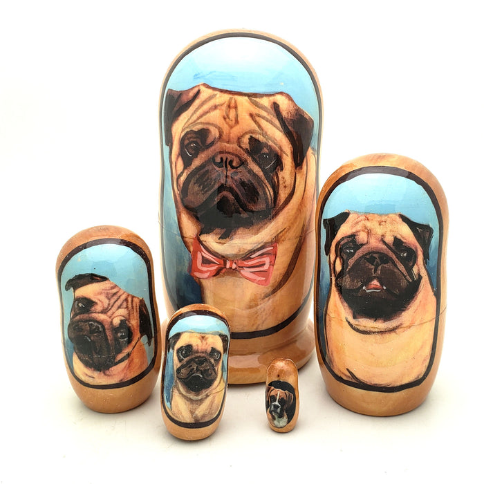 Pug Puppy Dog Breed Nesting Doll Set 4" Tall