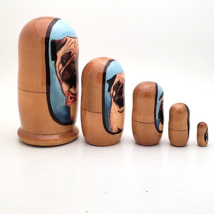 Pug Puppy Dog Breed Nesting Doll Set 4" Tall