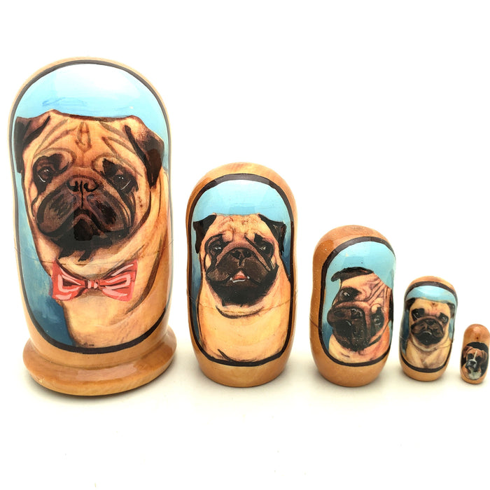 Pug Puppy Dog Breed Nesting Doll Set 4" Tall
