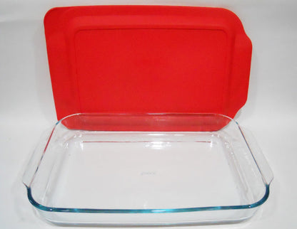 PYREX 4.5 Qt Rectangular Storage POPPY RED PLASTIC COVER 234-PC Tab Handle 15x10