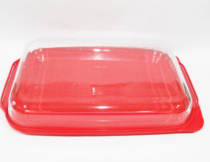 PYREX 4.5 Qt Rectangular Storage POPPY RED PLASTIC COVER 234-PC Tab Handle 15x10