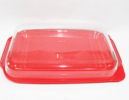 PYREX 4.5 Qt Rectangular Storage POPPY RED PLASTIC COVER 234-PC Tab Handle 15x10