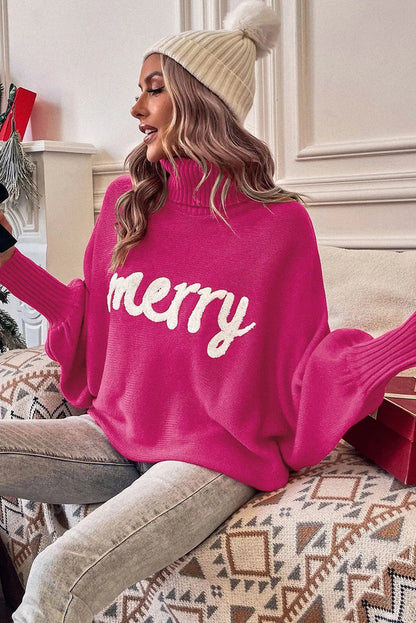 Racing Red Valentine LOVE Letter Embroidered High Neck Sweater - Sweaters & Cardigans/Sweaters
