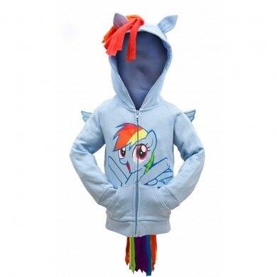 Rainbow Dash Face Kids Hoodie Sweatshirt with Mane, Wings and Tail-tvso