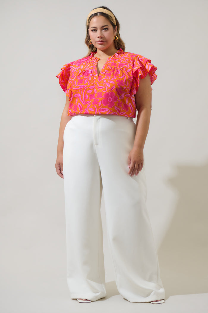 Rea Floral Emery Split Neck Top Curve