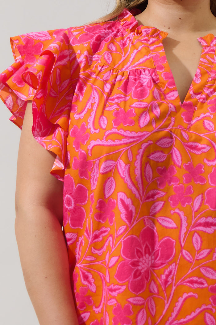 Rea Floral Emery Split Neck Top Curve