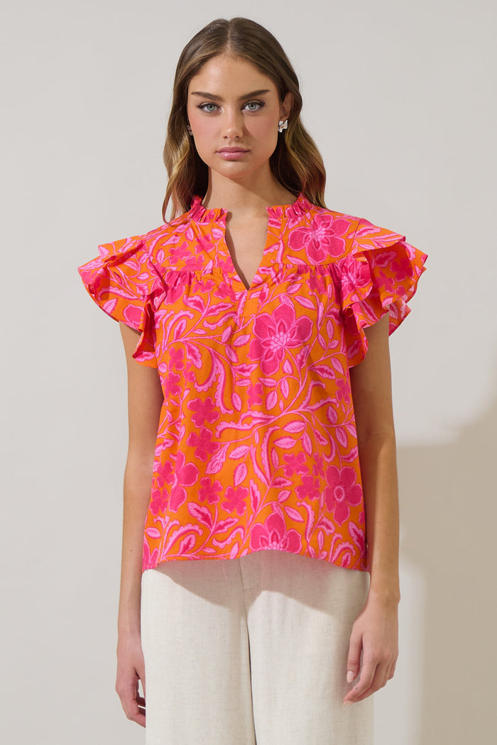 Rea Floral Emery Split Neck Top