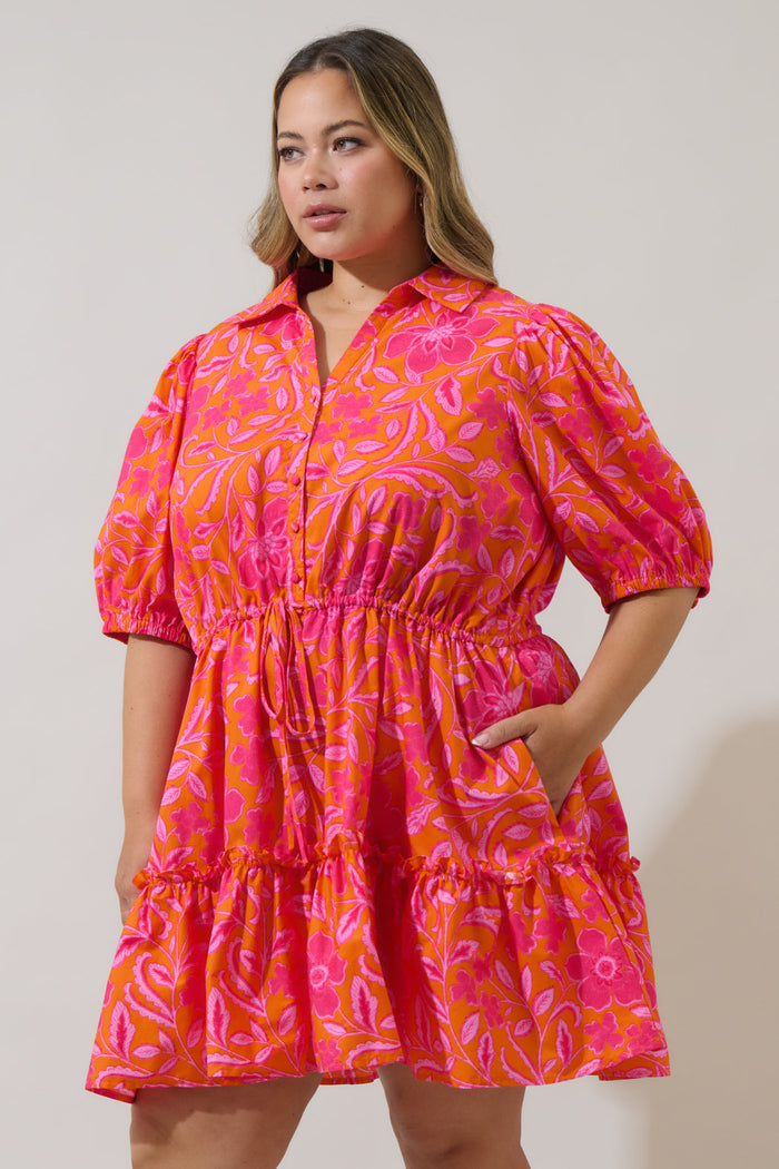 Rea Floral Stacie Button Down Mini Dress Curve
