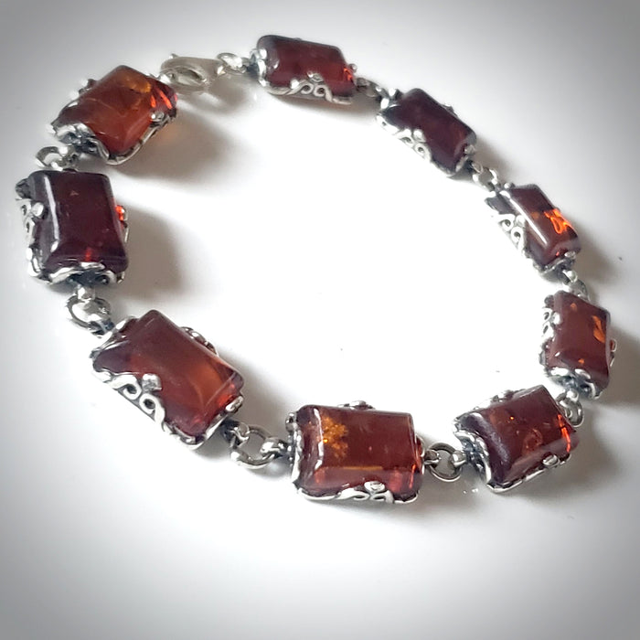 Rectangular Amber Bracelet in antique sterling silver