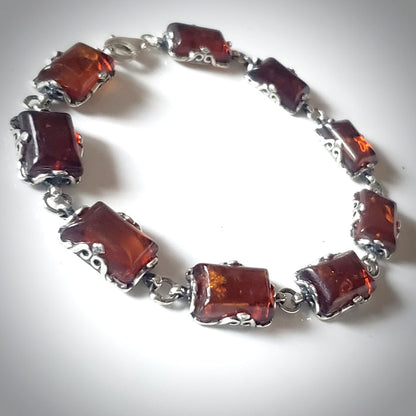 Rectangular Amber Bracelet in antique sterling silver
