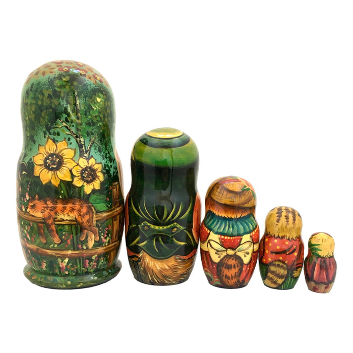 Red Cat With Fish Matryoshka Dolls 5 pieces set BuyRussianGifts