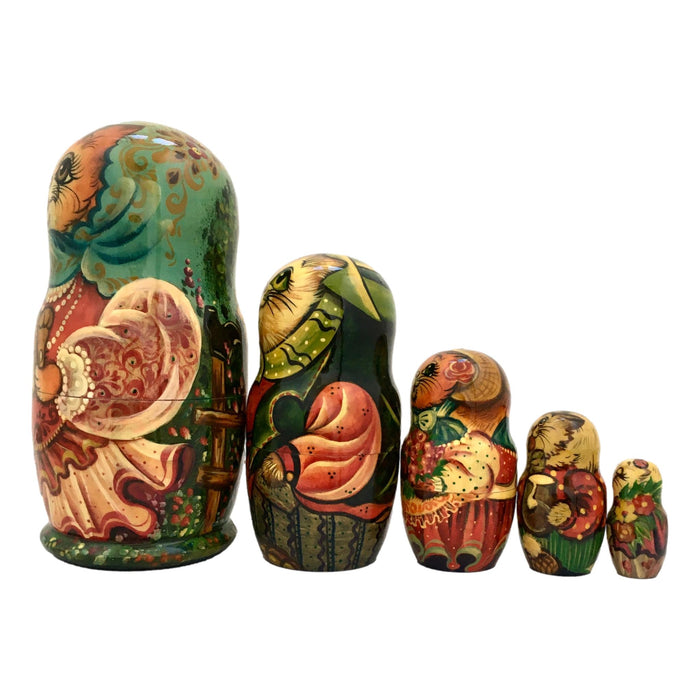 Red Cat With Fish Matryoshka Dolls 5 pieces set BuyRussianGifts
