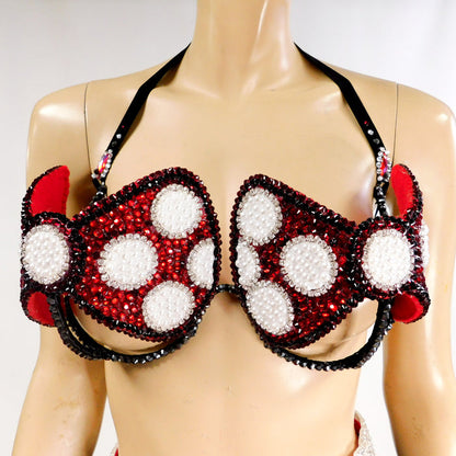 Red White and Black Polkadot  Bow Carnival Top and Skirt Halloween  Show Girl