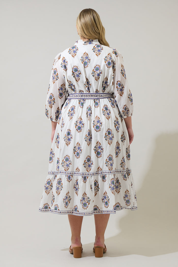 Rennie Floral Darny Long Sleeve Midi Dress Curve