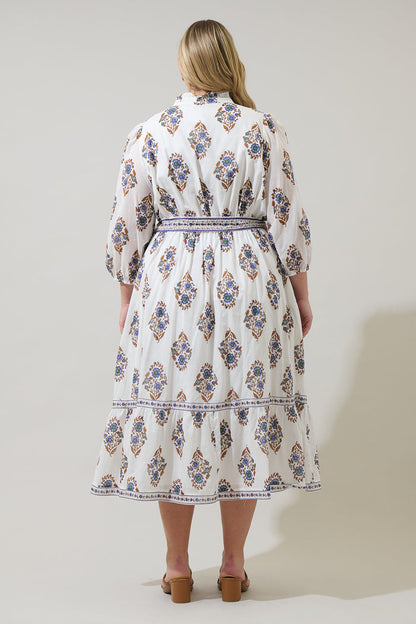 Rennie Floral Darny Long Sleeve Midi Dress Curve