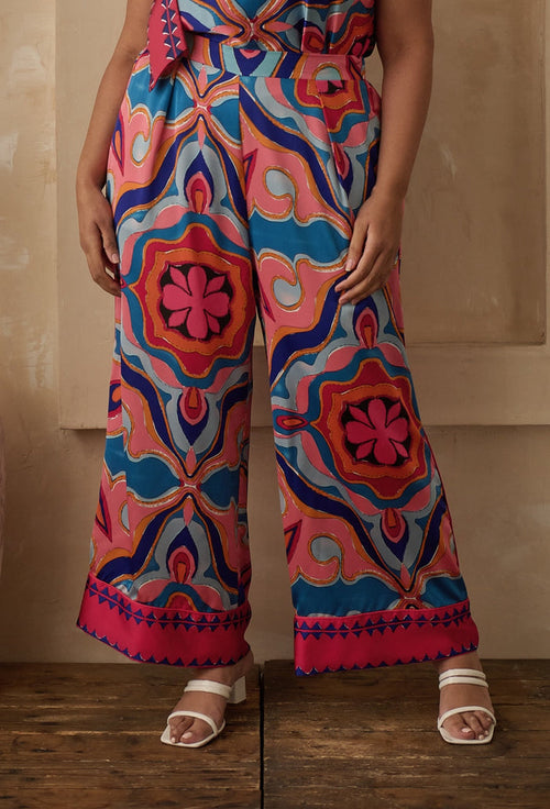 Reyan Abstract Satin Wide Leg Pants Curve