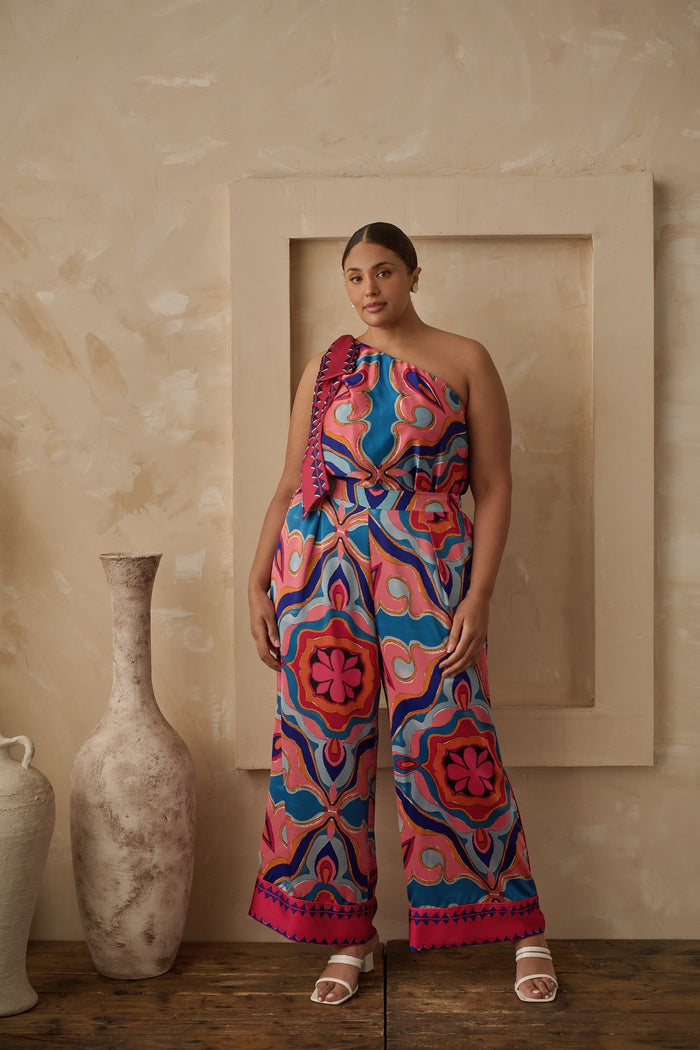 Reyan Abstract Satin Wide Leg Pants Curve