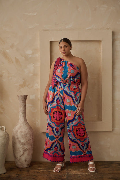 Reyan Abstract Satin Wide Leg Pants Curve