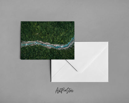 River Flowing in the Forest Landscape Custom Greeting Cards