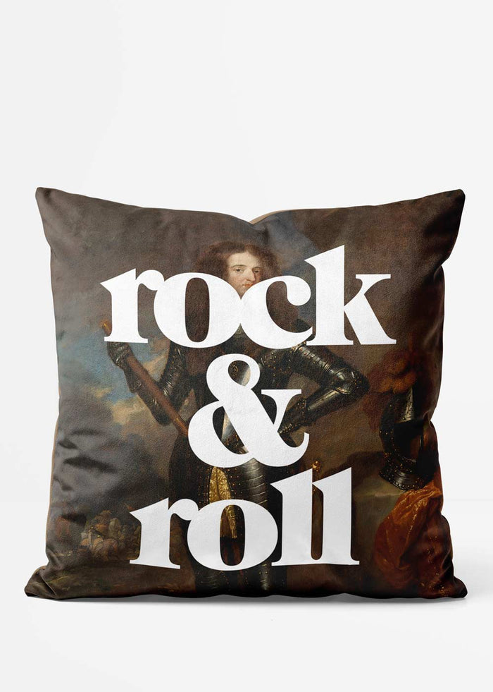 Rock & Roll Altered Art Cushion, front view