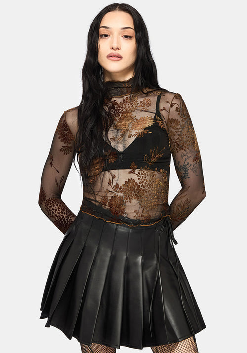 Rosaleigh Flock Velour Mesh Long Sleeve Top - Black