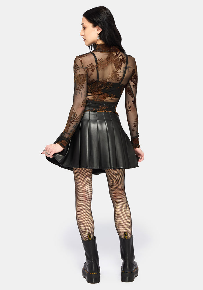 Rosaleigh Flock Velour Mesh Long Sleeve Top - Black