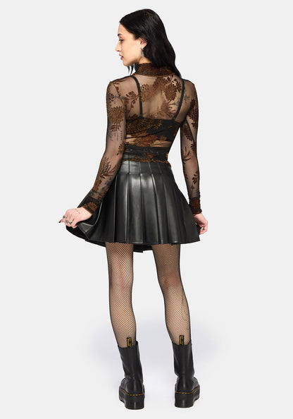 Rosaleigh Flock Velour Mesh Long Sleeve Top - Black