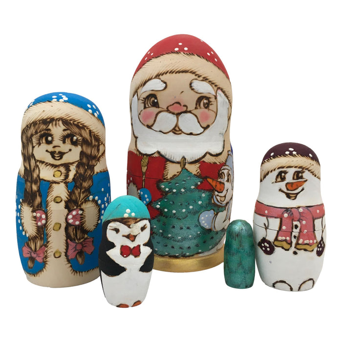 Russian Christmas Nesting Dolls 5 Piece Set