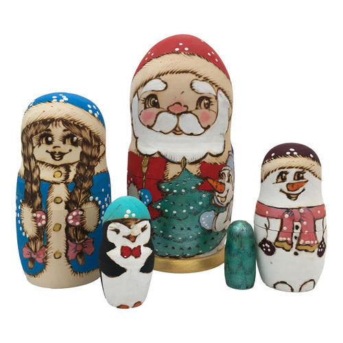 Russian Christmas Nesting Dolls 5 Piece Set