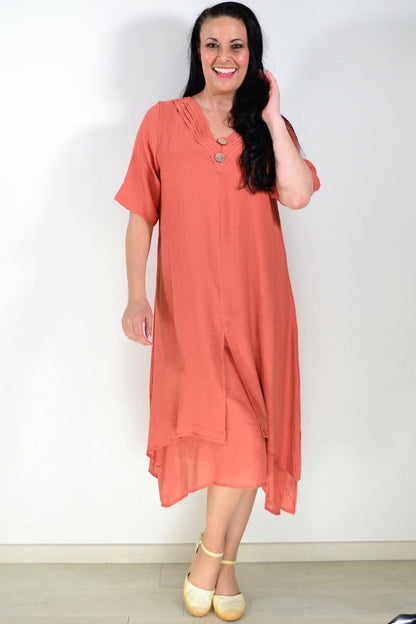 Rust summer tunic dress by La Mode featuring lightweight fabric and relaxed fit, perfect for casual warm-weather wear.