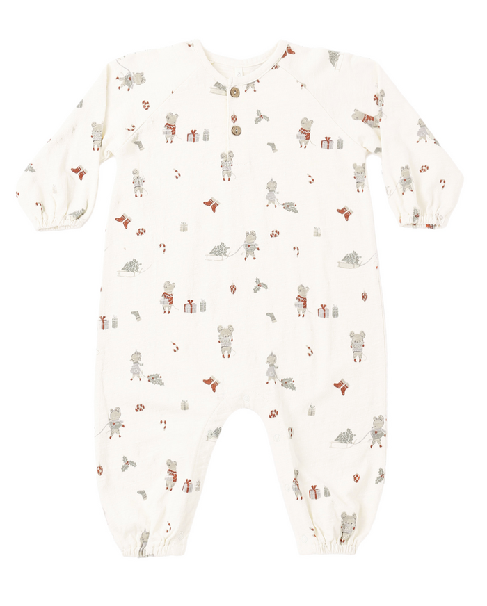 Rylee + Cru Henley Jumpsuit in Holiday Mouse